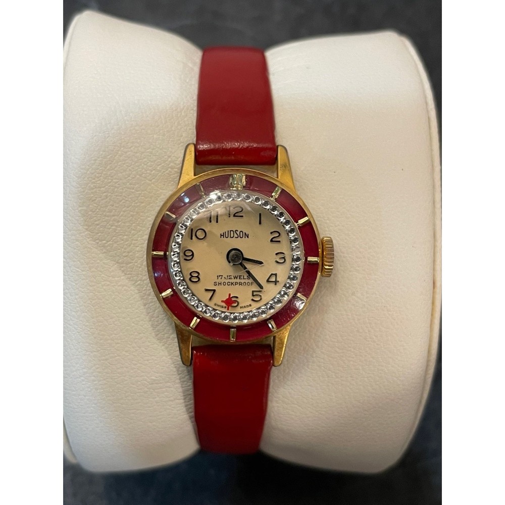 Vintage Ladies Red Hudson Watch with Mystery Second Hand Dial